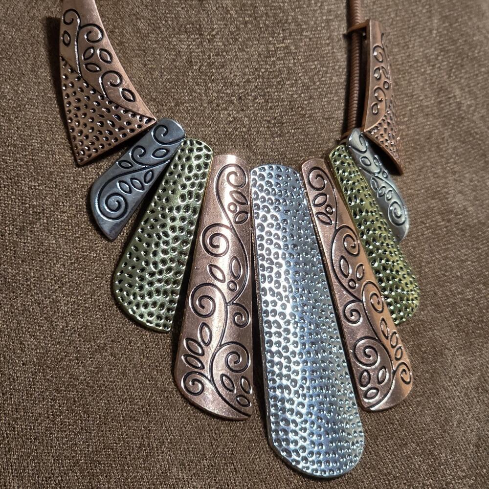 Paparazzi A Fan of the Tribe Necklace Earrings Set Mixed Metal Copper Statement